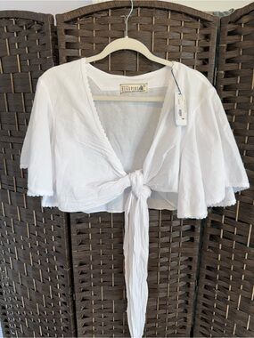 *NEW*Sz XXL* Seaspice* Seaspice Resort Wear Cropped Tie-Front Scalloped Shrug